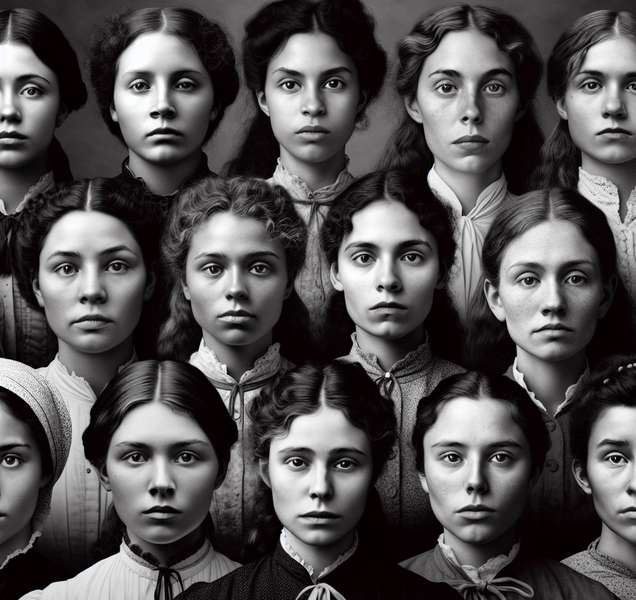 Retrato en blanco y negro de las Trece Rosas, jóvenes ejecutadas durante la Guerra Civil en España.