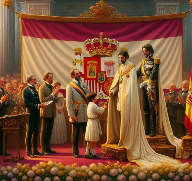 Imagen de la ceremonia de entrega del título de Hijo Predilecto de Madrid junto a la bandera de la ciudad.
