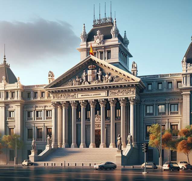 Ilustración del edificio del Consejo General del Poder Judicial en España, símbolo de la administración de justicia en el país.