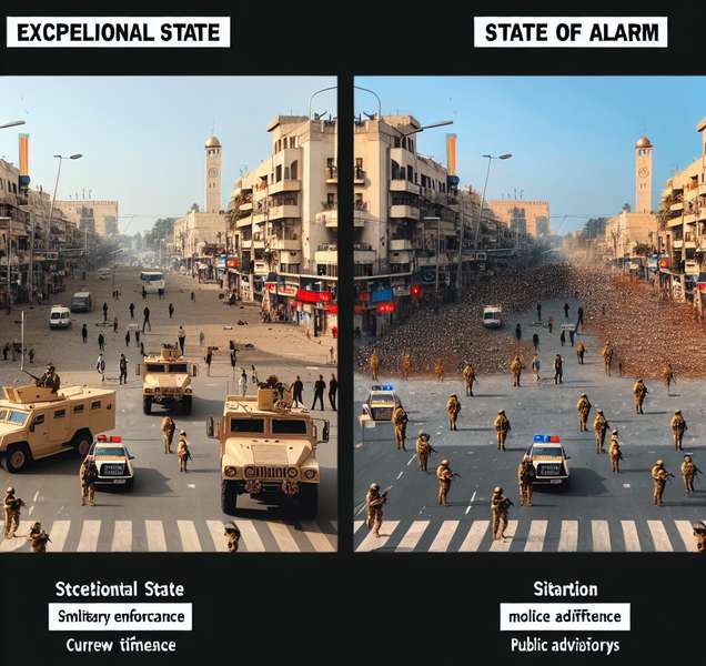 Comparación visual entre estado de excepción y estado de alarma, destacando sus similitudes y diferencias para una mejor comprensión.
