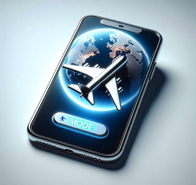 Imagen de un teléfono móvil con el icono de modo avión activado, simbolizando su uso en dispositivos electrónicos