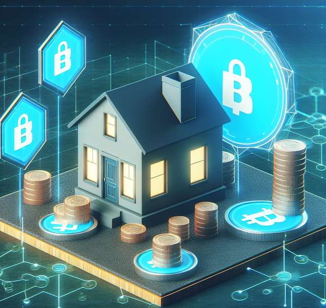 Representación gráfica de la tokenización de activos inmobiliarios, con ilustración de una casa dividida en tokens digitales.