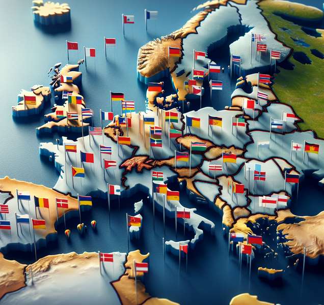 Mapa de Europa con marcadores en países que han celebrado referendums de autodeterminación.